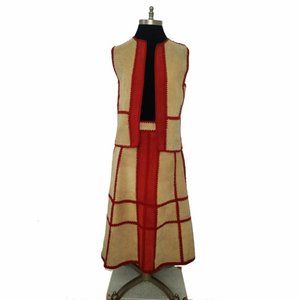 Vtg 70s Two Tone Suede Leather Patchwork Skirt Vest Set 5/6